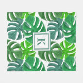 Monstera Deliciosa Bladeren Monogram Patroon Fleece Deken (Voorkant (Horizontaal))