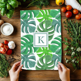 Monstera Deliciosa Bladeren Monogram Patroon Theedoek