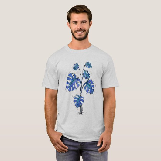 Monstera deliciosa blauwe versie t-shirt (Voorkant volledig)
