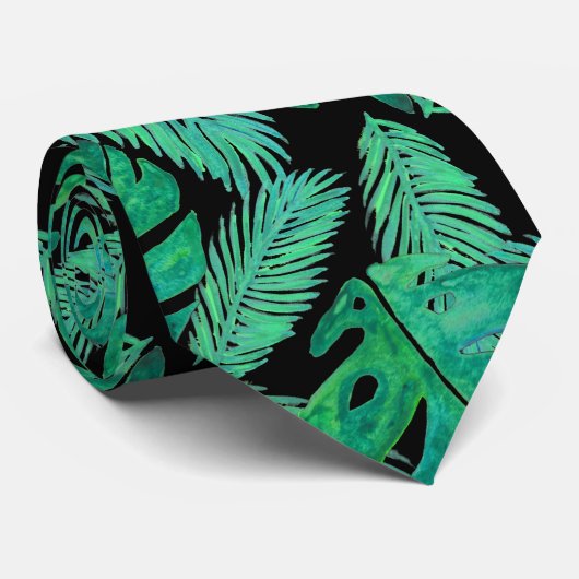 Monstera Deliciosa Green Tropical Leaf Pattern Stropdas (Opgerold)