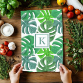 Monstera Deliciosa Leaves Monogramed Pattern Theedoek