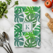 Monstera Deliciosa Leaves Monogramed Pattern Theedoek