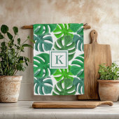 Monstera Deliciosa Leaves Monogramed Pattern Theedoek