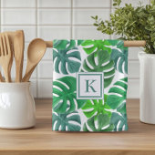 Monstera Deliciosa Leaves Monogramed Pattern Theedoek