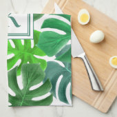 Monstera Deliciosa Leaves Monogramed Pattern Theedoek (Quarter Fold)