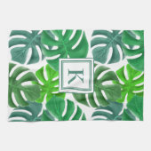 Monstera Deliciosa Leaves Monogramed Pattern Theedoek (Horizontaal)