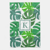 Monstera Deliciosa Leaves Monogramed Pattern Theedoek (Verticaal)