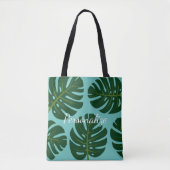 Monstera Deliciosa palmblad bloemenprint canvas ta Tote Bag (Voorkant)