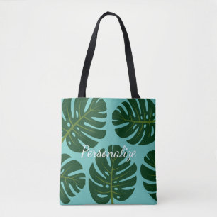 Monstera Deliciosa palmblad bloemenprint canvas ta Tote Bag
