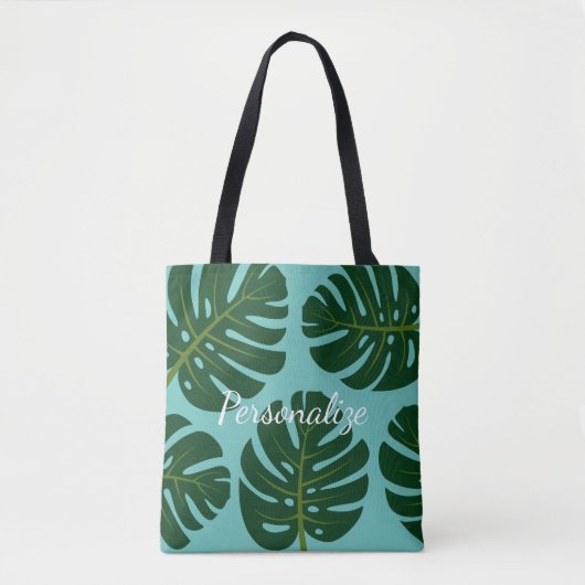 Monstera Deliciosa palmblad bloemenprint canvas ta Tote Bag (Voorkant)