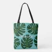 Monstera Deliciosa palmblad bloemenprint canvas ta Tote Bag (Achterkant)