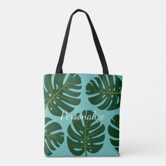 Monstera Deliciosa palmblad bloemenprint canvas ta Tote Bag (Achterkant)