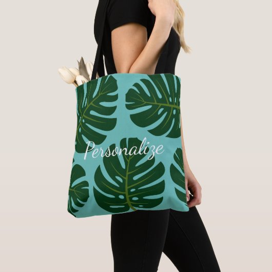 Monstera Deliciosa palmblad bloemenprint canvas ta Tote Bag (Dichtbij)