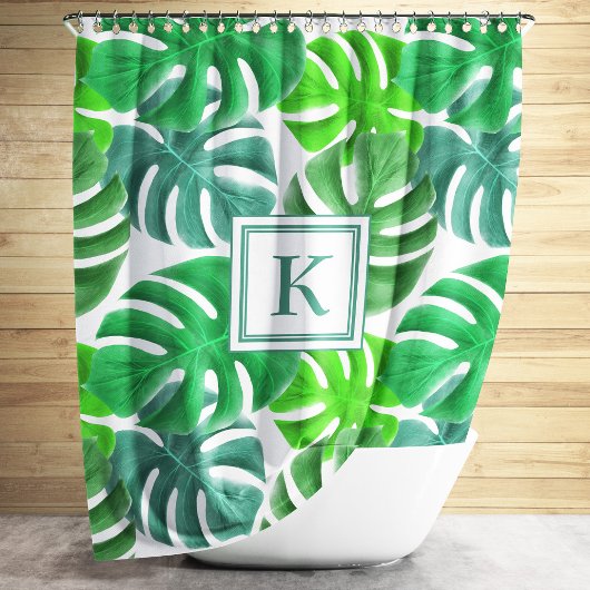 Monstera Deliciosa Plant laat patroonmonogram Douchegordijn