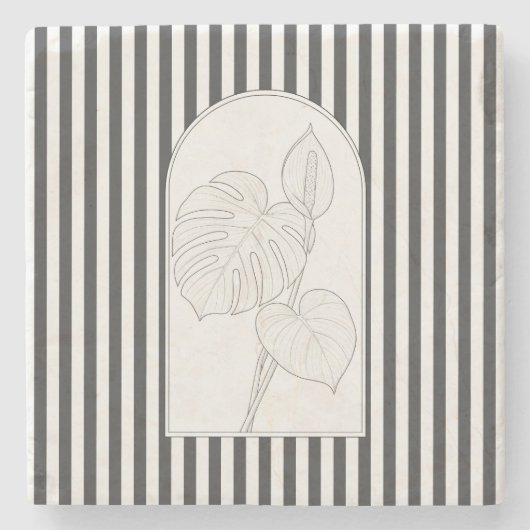 Monstera Elegant Flower Botanical Stone Onderzette Stenen Onderzetter (Voorkant)