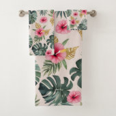 Monstera en Hibiscus patroon Bad Handdoek (Insitu)