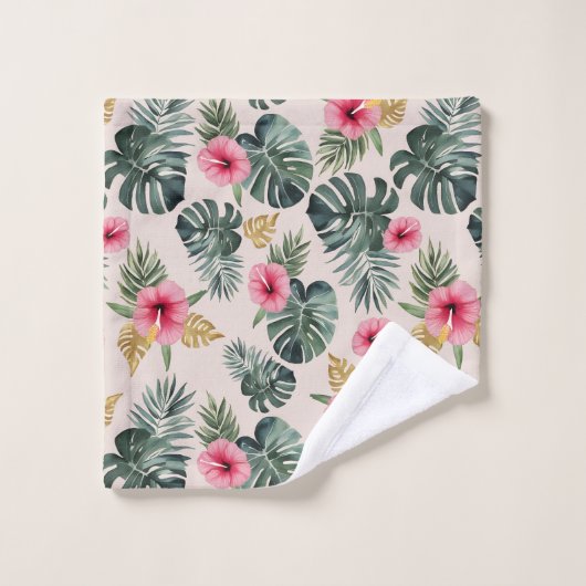 Monstera en Hibiscus patroon Bad Handdoek (Wasdoekje)