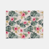 Monstera en Hibiscus patroon Fleece Deken (Voorkant (Horizontaal))