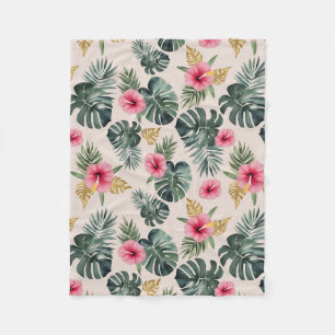 Monstera en Hibiscus patroon Fleece Deken