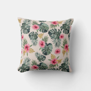 Monstera en Hibiscus patroon Kussen