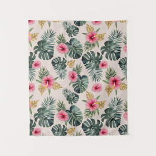 Monstera en Hibiscus patroon Wandkleed