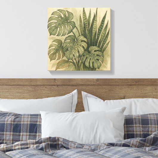 Monstera en Snake Plant Botanisch gebladerte Canvas Afdruk (Insitu (Slaapkamer))