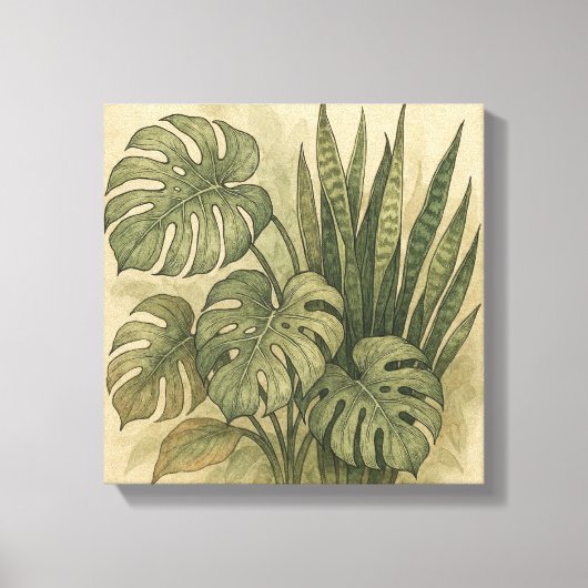 Monstera en Snake Plant Botanisch gebladerte Canvas Afdruk (Voorkant)