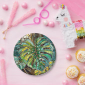 Monstera gebrandschilderd glas papieren bordje (Feest)