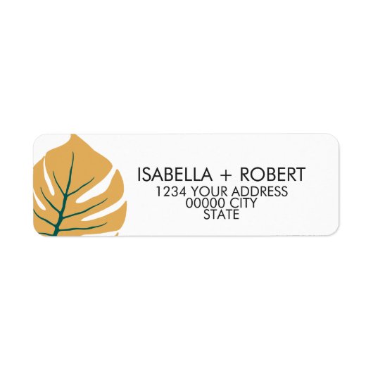 Monstera | Geel | Moderne tropische bruiloft Etiket (Voorkant)