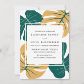 Monstera | Geel | Tropische Lijst-bruiloft met bla Kaart (Voorkant)