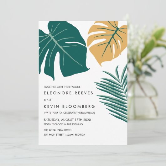 Monstera | Geel | Tropische olifantenweddenschap Kaart (Staand voorkant)