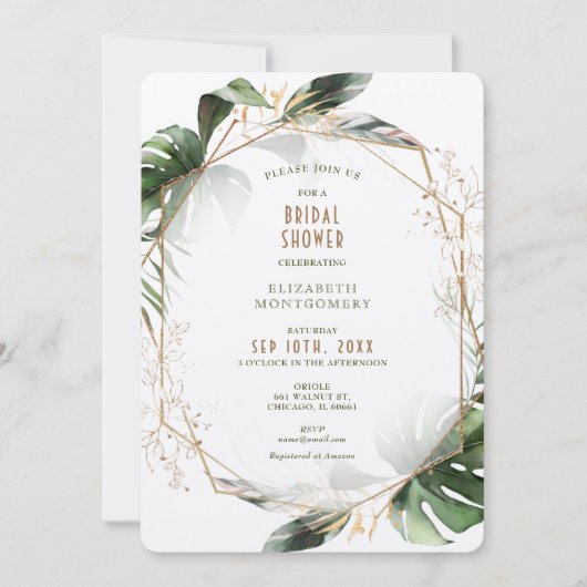 Monstera Gold en Groen Vrijgezellenfeest Geometric Kaart (Voorkant)