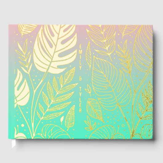 Monstera Gold Foliage Wedding Gastenboek (Voorkant)