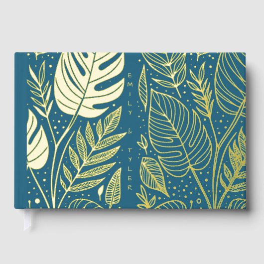 Monstera Gold Foliage Wedding Gastenboek (Voorkant)
