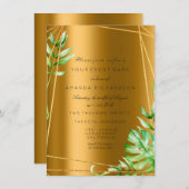 Monstera Gold Polygonaal Frame Groene Bruidsbeplan Kaart (Voorkant / Achterkant)