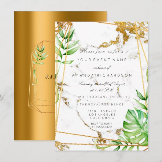 Monstera Goud Poligonale Frame Groene Marble Kaart (Voorkant / Achterkant)