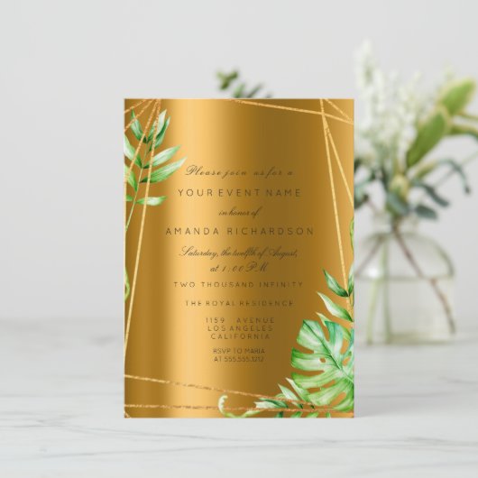 Monstera Goud Polygonaal Frame Groene Bruids- Huwe Kaart (Staand voorkant)