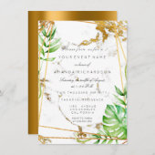 Monstera Goud Polygonaal Frame Groene Marmer Kaart (Voorkant / Achterkant)