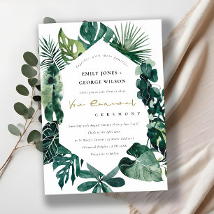 Monstera Green Fauna Hexagonal Vow Renewal Invite Bedankkaart