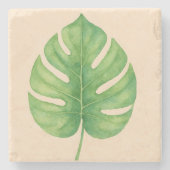 Monstera Green Leaf Design.  Stenen Onderzetter (Voorkant)