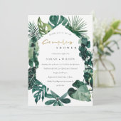 Monstera Green Leafy Hexagonal Couples Shower Kaar Bedankkaart (Staand voorkant)