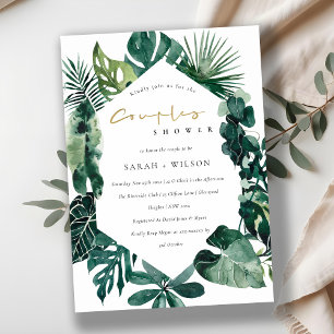 Monstera Green Leafy Hexagonal Couples Shower Kaar Bedankkaart