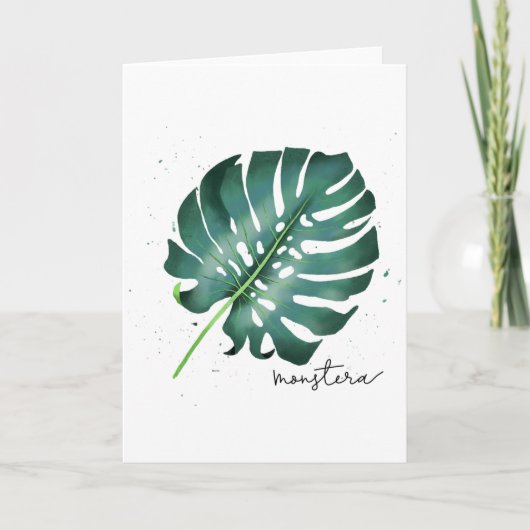 Monstera Green Tropical Leaf Illustratie Feestdagen Kaart (Voorkant)