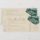 Monstera Groen en Tan Instapkaart Save the Date Aankondiging (Voorkant / Achterkant)