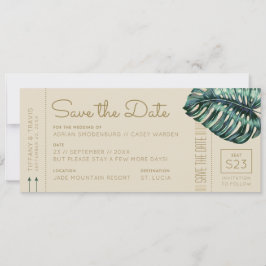 Monstera Groen en Tan Instapkaart Save the Date Aankondiging
