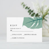 Monstera | Groen |  Huwelijksreactie RSVP Kaartje (Staand voorkant)