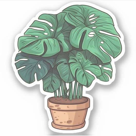 Monstera house plant, potten plant sticker (Voorkant)