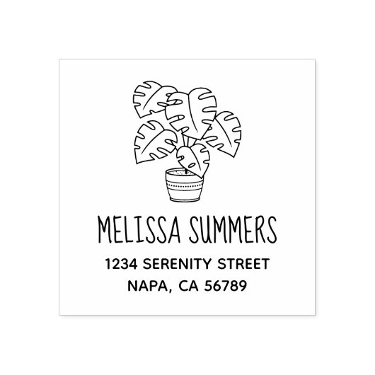 Monstera Houseplant Adres Rubberstempel (Afrduk)