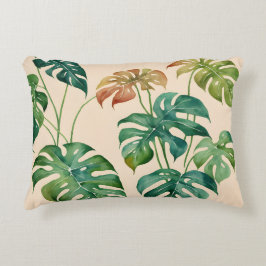 Monstera Houseplant Boho Waterverf Kunst Accent Kussen