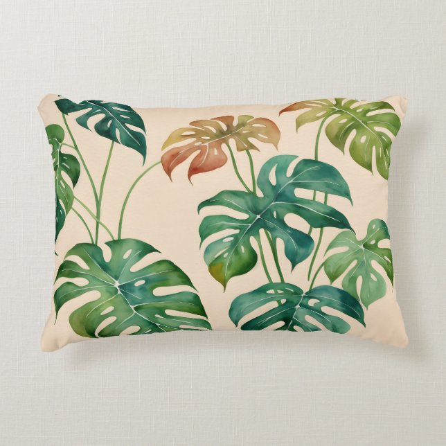 Monstera Houseplant Boho Waterverf Kunst Accent Kussen (Voorkant)